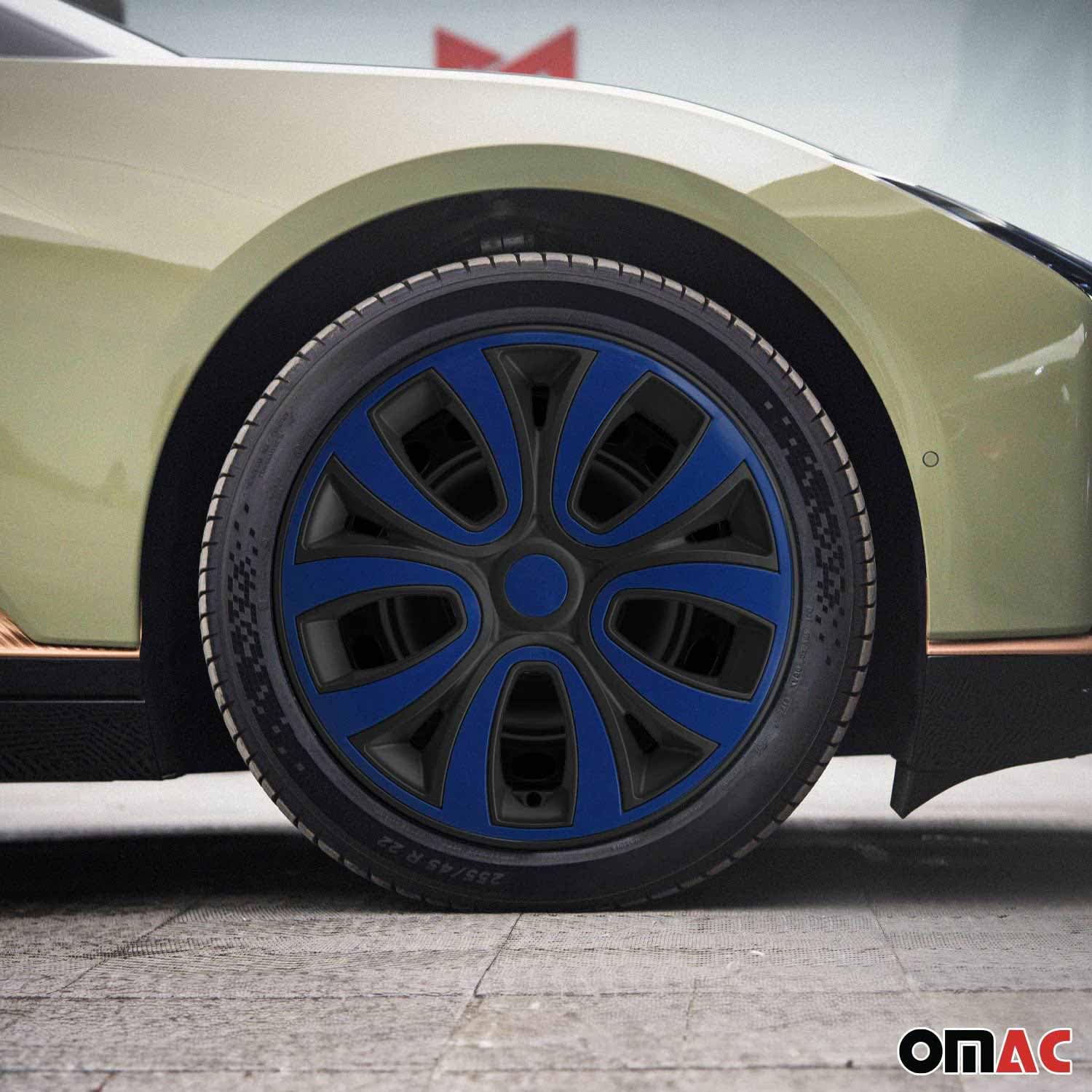OMAC 4X Radkappen Radzierblenden Radblenden 15" Zoll Stahlfelgen Matt Schwarz-Dunkel Blau