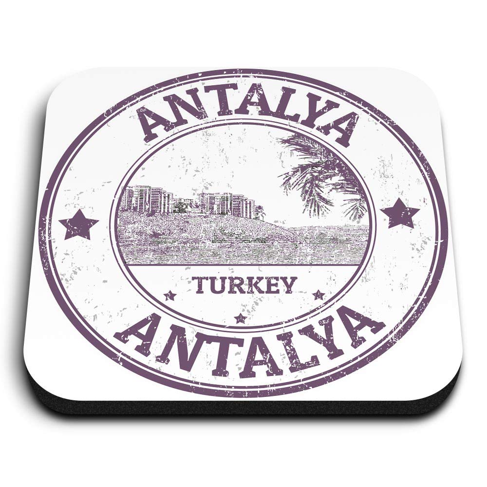 1 x Square MDF Fridge Magnet - Antalya Turkey Turkish Travel Stamp 4724
