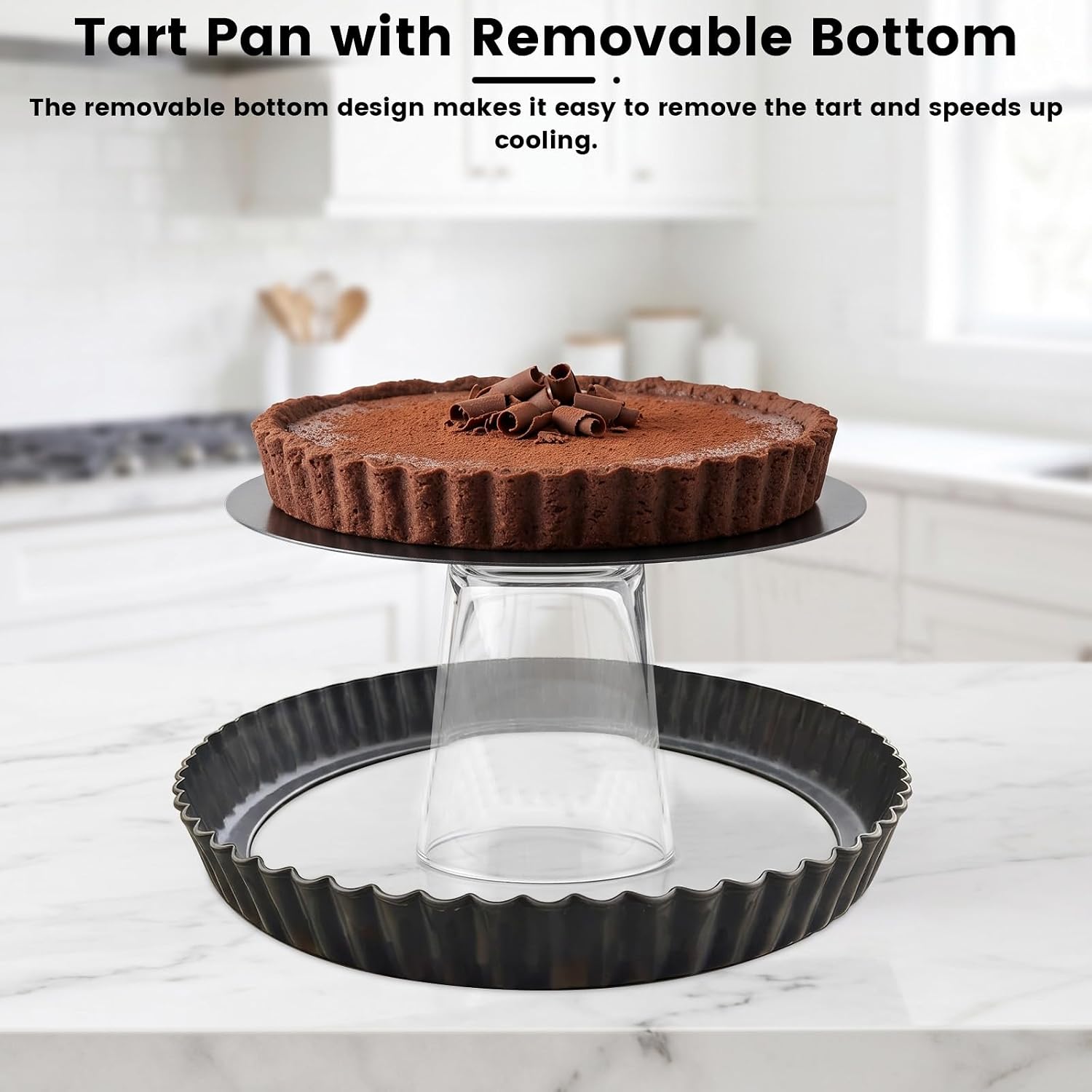 Tart Pan, 13 inch Carbon Steel Quiche Pan with Removable Bottom, Nonstick Deep Baking Dish Fluted Edges Pie Plate Mold for Baking Tarts, Pies, Quiches, Brownies (13 inch)