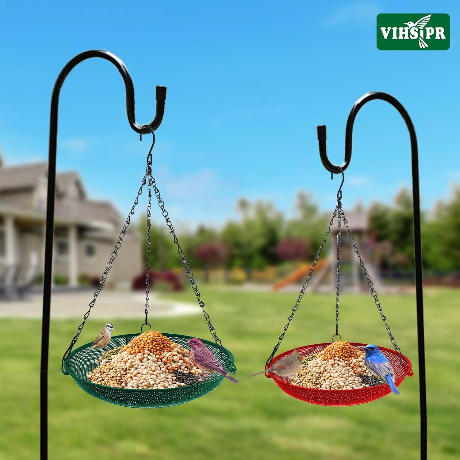 Platform Hanging Bird Feeder for Outdoors – Metal Mesh Seed Tray to Attract Wild Birds, Round 12 in, Green