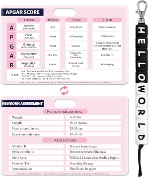 Plifal Cervical Dilation Beads with APGAR Score Newborn Assessment Reference Card - Labor Delivery L&D Maternity LDRP Nurse Midwife Hello World Black White 10cm Badge Buddy with Flash Card Cheat Sheet