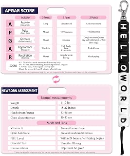 Plifal Cervical Dilation Beads with APGAR Score Newborn Assessment Reference Card - Labor Delivery L&D Maternity LDRP Nurse Midwife Hello World Black White 10cm Badge Buddy with Flash Card Cheat Sheet