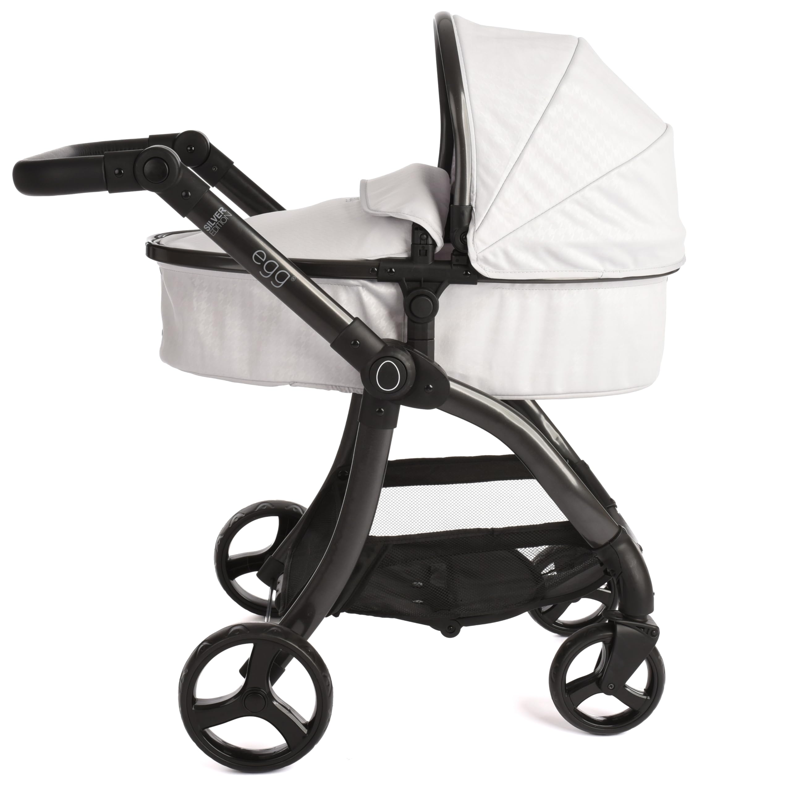 Roma egg 2 in 1 Baby Spielzeug Puppen Kinderwagen - Hahnentritt Silber Spielzeug Kinderwagen mit verstellbarem Griff, Kakao-Kunstleder, 3-Punkt-Gurt, Leichter Rahmen, Perfekt für Reborns & Teddies