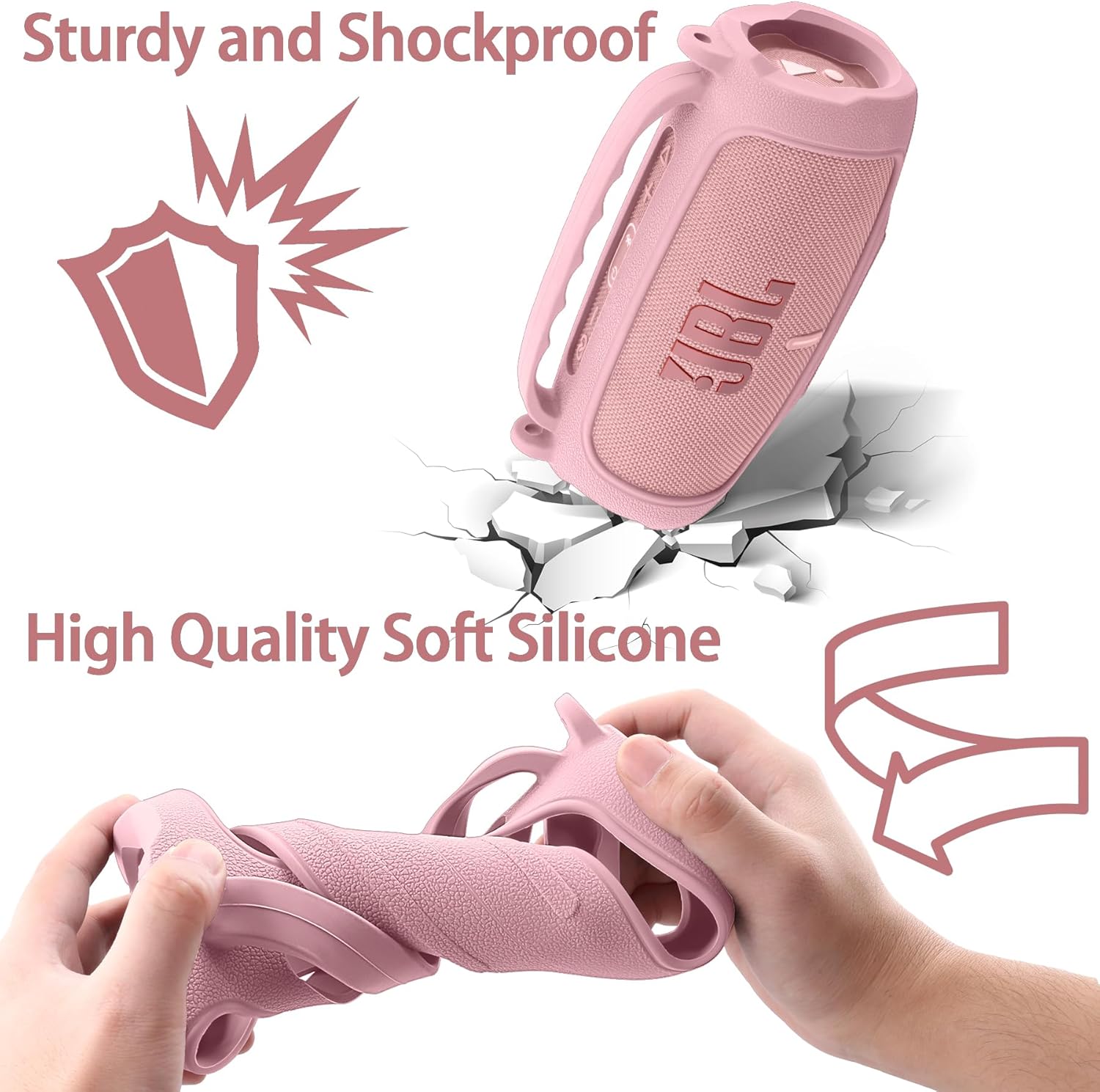 Silicone Case Compatible with JBL Charge 5 Portable Waterproof Bluetooth Speaker(Pink Silicone Cover) - Image 6
