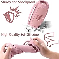 Vista 6 de Funda de silicona compatible con JBL Charge 5 Altavoz Bluetooth portátil impermeable (Cubierta de silicona rosa)