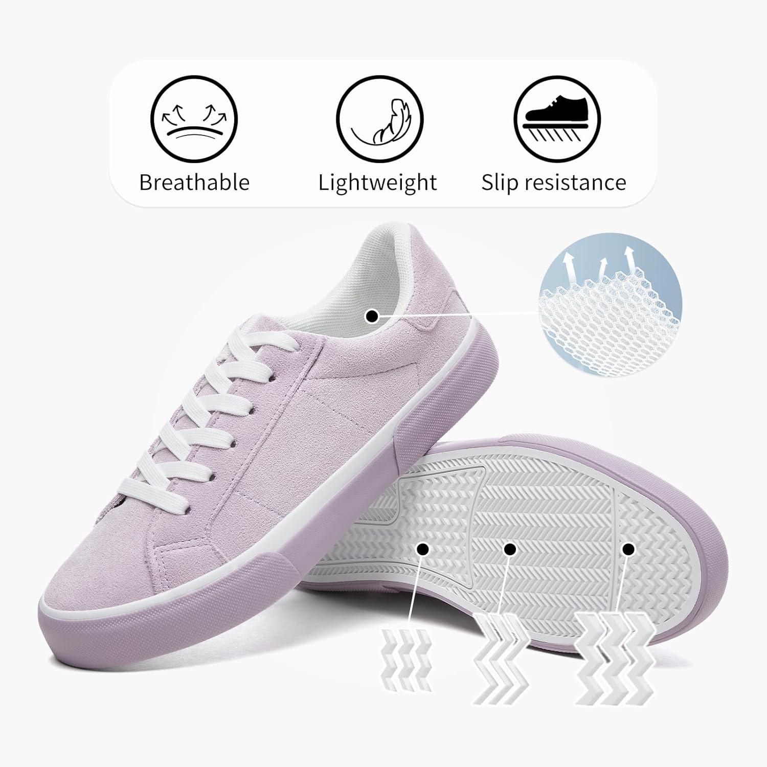 Uoidru Womens Tennis Shoes Faux Suede Sneakers Comfortable White Shoes for Women Lace Up Women Non Slip Casual Walking Shoes - Image 6