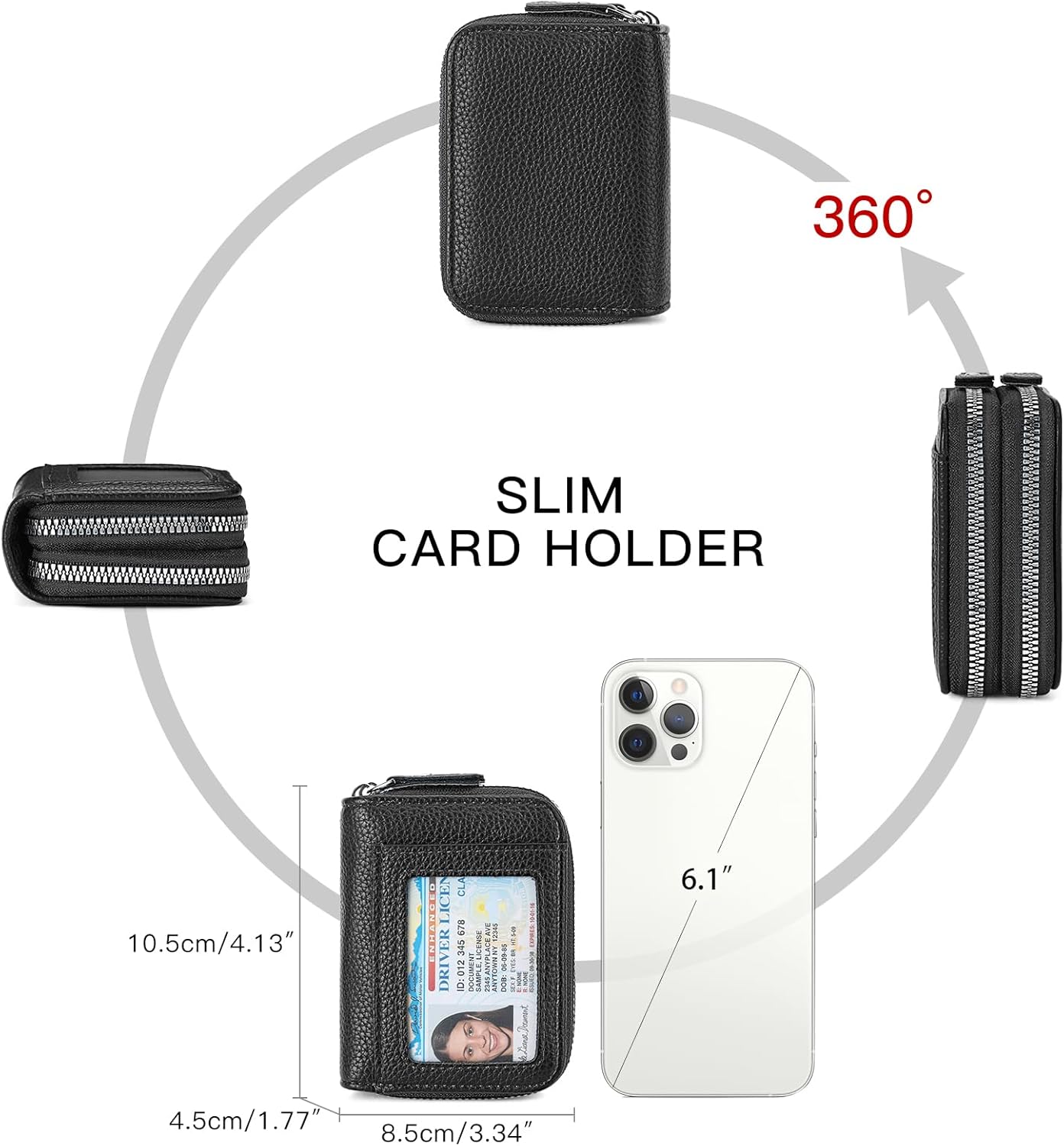 Credit Card Holder Wallet RFID Blocking Leather Small Wallet for Women Double Zipper Wallet with ID Window - Image 5