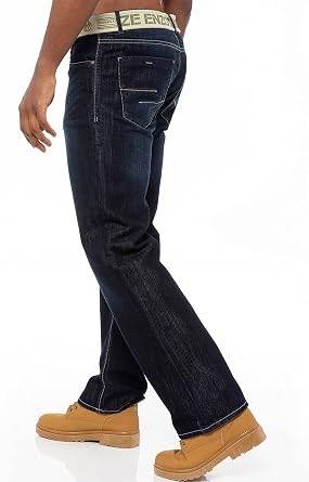 Enzo Mens Designer Jeans Loose Fit Free Belt Denim Pants Trousers All Waist Sizes