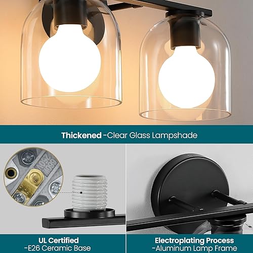 Miniatura 4 de WOSHITU Accesorios de iluminación de tocador de baño 14.2 pulgadas modernos accesorios de iluminación de tocador negro sobre espejo con pantalla de