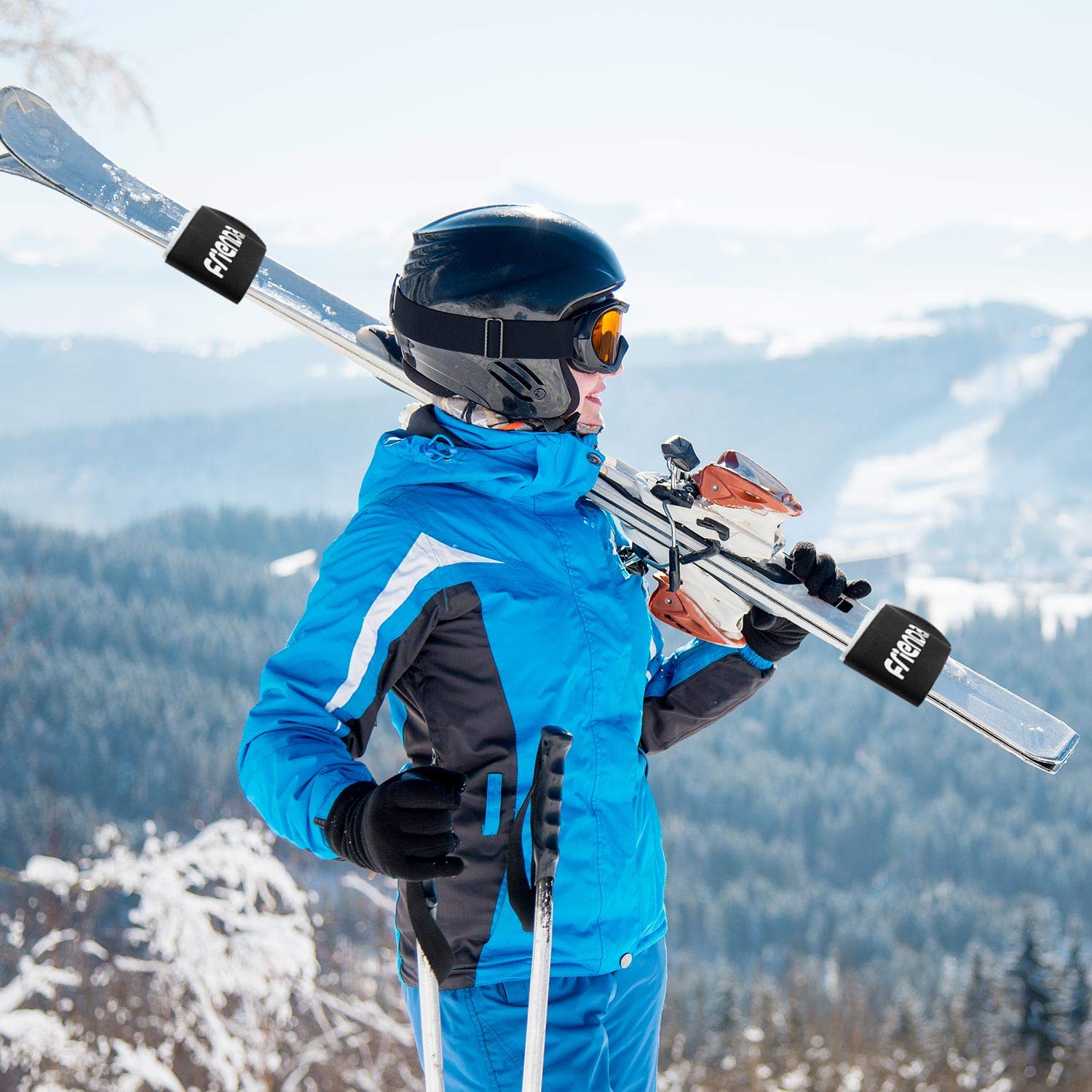 6 Pièces Sangles de Ski Bande de Fixation Crochet et Boucle Bandoulière de Ski Réglables pour Familles Hommes Femmes Enfants (Noir)