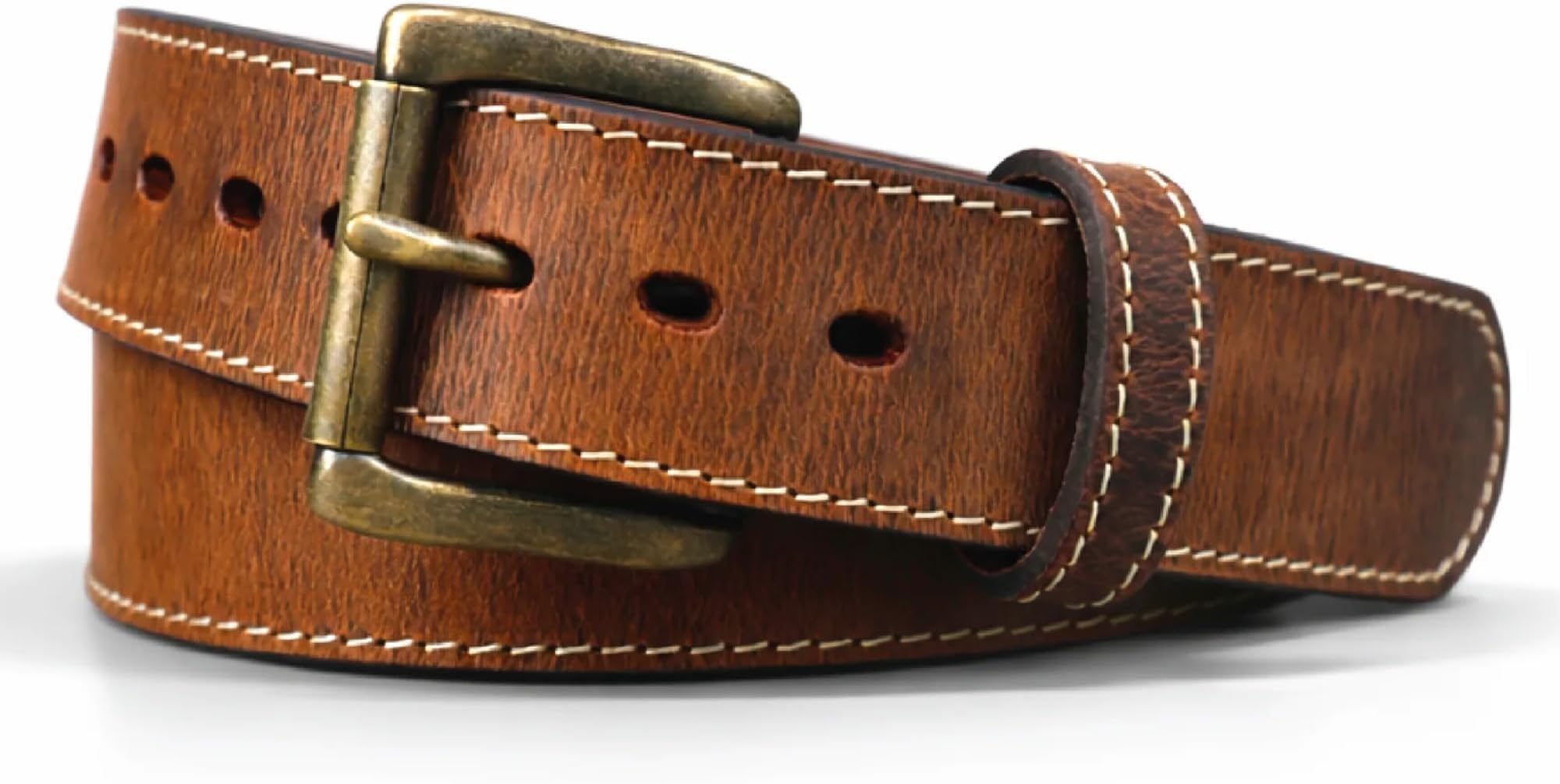 Daltech Force Steel Core Bison Leather Gun Belt - 1.5” Wide Brown Distressed Heavy Duty Work Belt