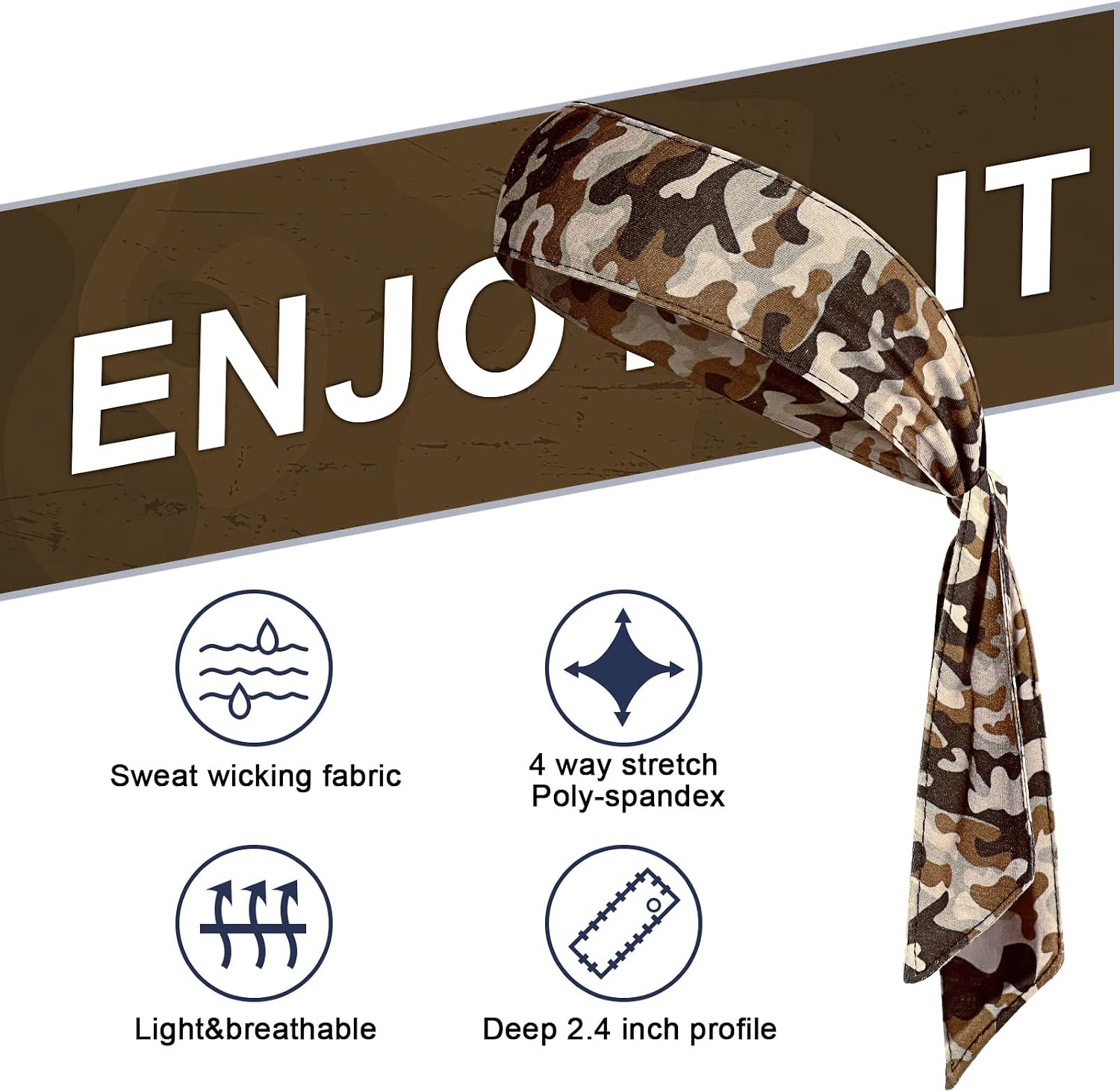 Jutom 4 Pieces Tie Headbands for Men Women Sports Bandana Hair Band Camo Headbands Elastic Sweat Wicking Karate Adjustable Non Slip Hairband for Yoga Workout Running