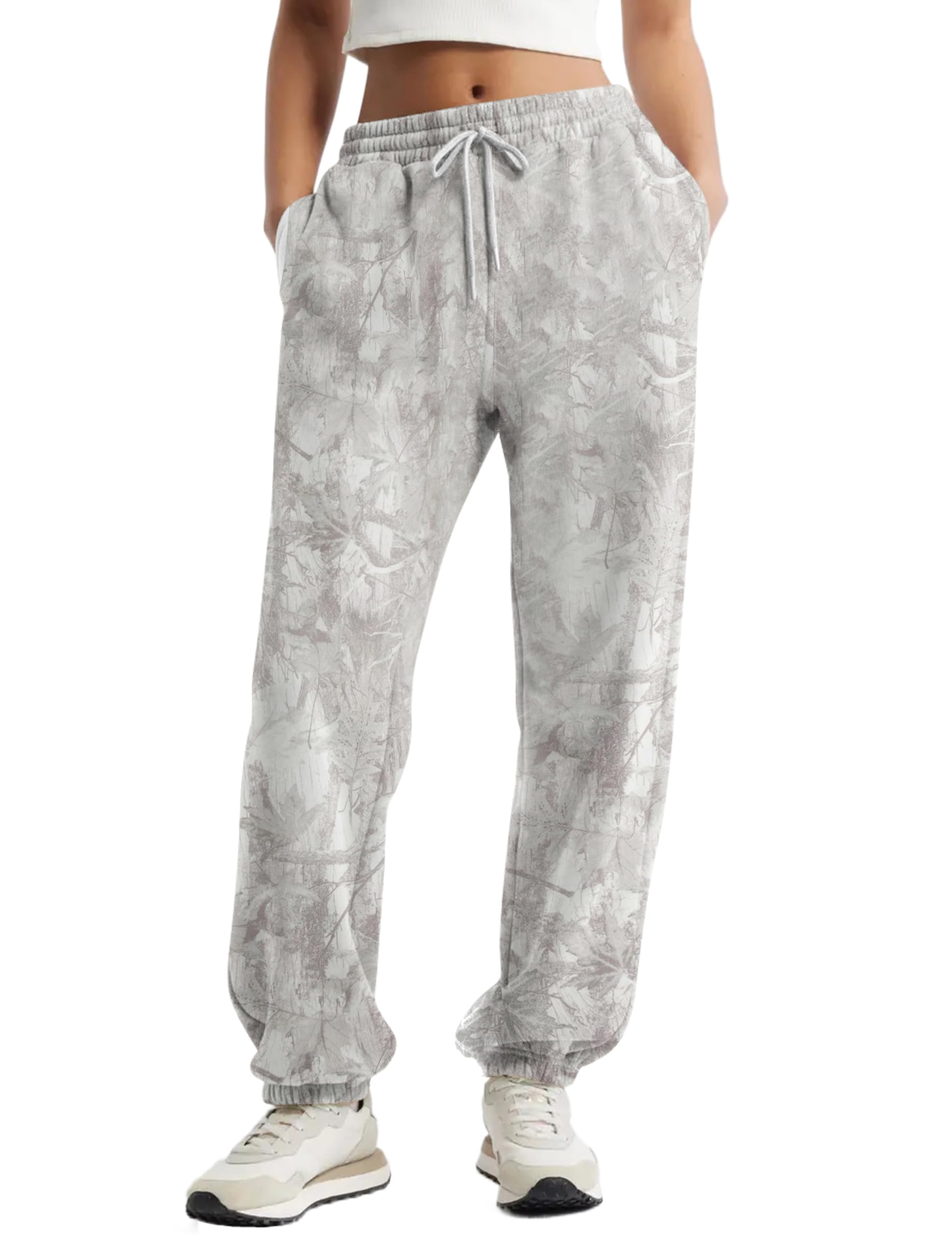 Casual Camo Sweatpants for Women Baggy Fleece Y2K Camouflage High Waisted Joggers Pants with Pockets Streetwear