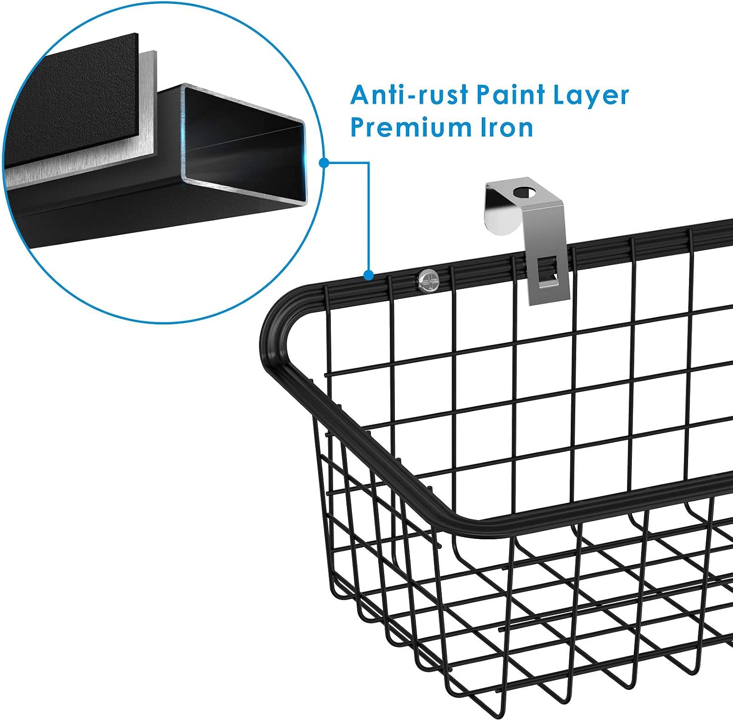 PACKISM Wall Baskets, 4 Pack Cabinet & Wall Mounted Wire Baskets, Multifunctional Hanging Wire Basket for Kitchen, Home, Office, Bathroom, Garage Storage, Wire Storage Baskets with Mount Hooks, Black