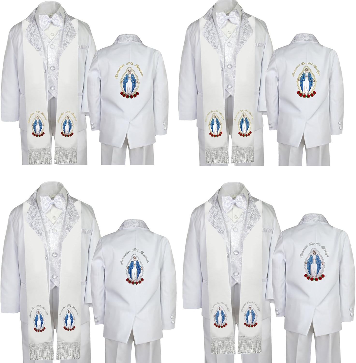 Baby Toddler Toddler Christening White Tuxedo Embroidery Virgin Mary Stole Sm-7
