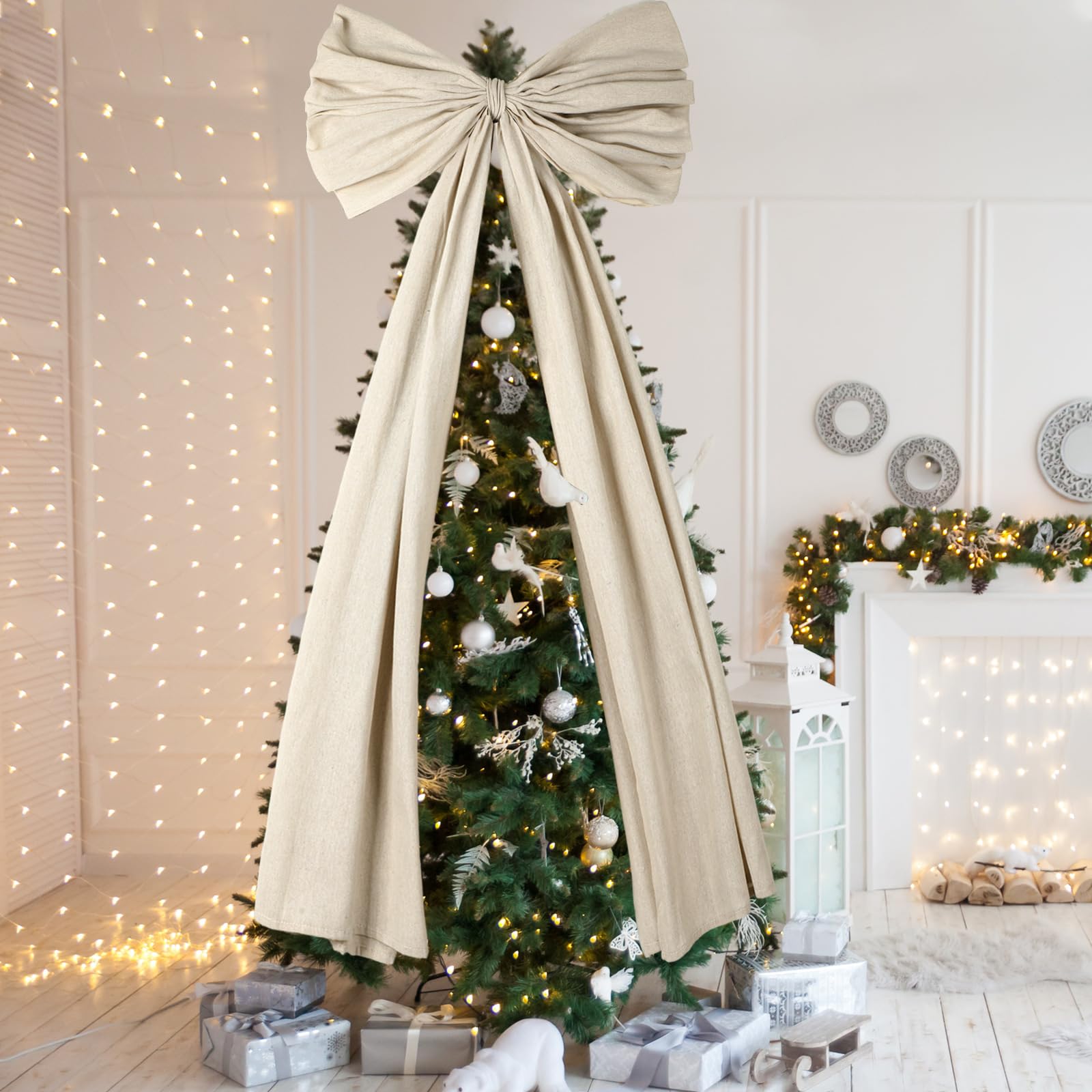 Giegxin Cimier de sapin de Noël extra large de 150 cm en coton et lin avec longs serpentins pour couronne de vacances pour Noël, décoration de maison, de mariage