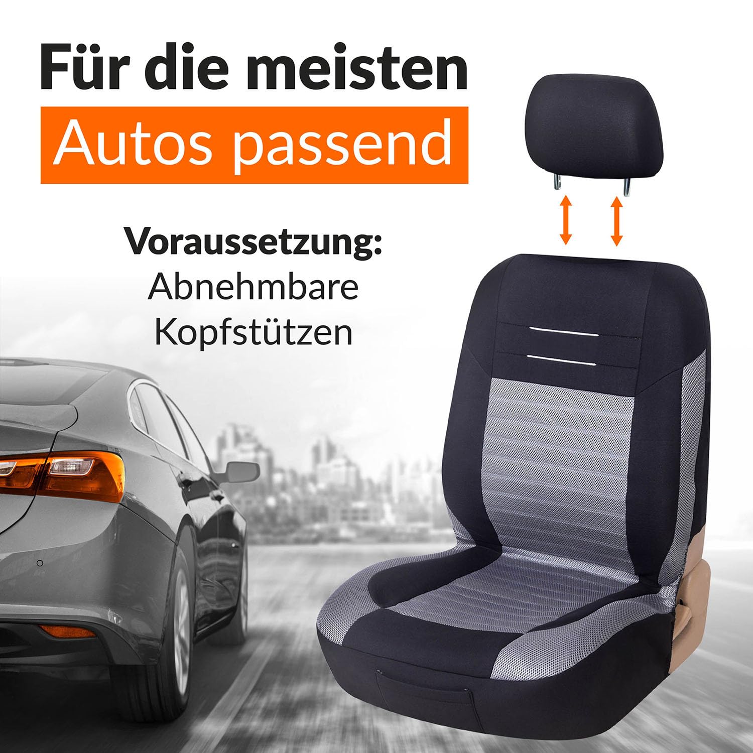 Upgrade4cars Autositzbezüge Vordersitze Grau Schwarz | Autositzbezug Set Universal | Autoschonbezüge für Fahrersitz & Beifahrer