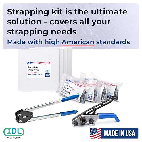 Miniatura 77 de IDL Packaging Kit de flejado de polipropileno (PP) portátil de 1/2 pulgada x 1000 pies, resistencia a la rotura de 600 libras, solución de flejado