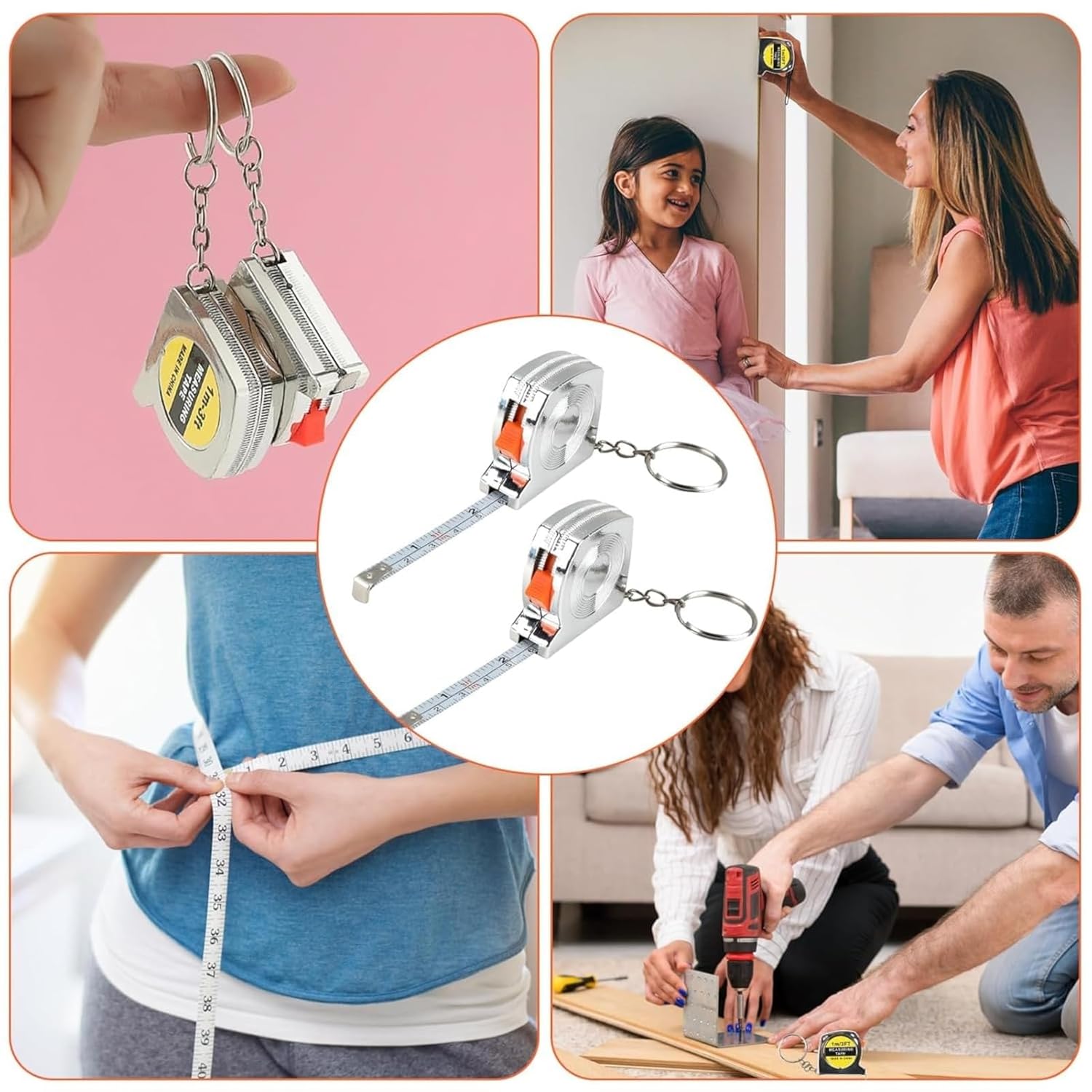 5 PCS Keychain Tape Measure Twin Scale Metric and Inches Measuring Tape Automatic Soft Steel Tape Measure Keychain Mini 3ft,for Birthday Party Favors and Daily Use