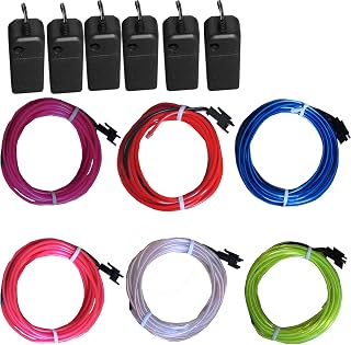 TDLTEK 6 Pack 15Ft Neon Glowing Strobe Electroluminescent Wire/El Wire(Blue, Green, Red, White, Purple, Pink) + 4 Modes Battery Controllers
