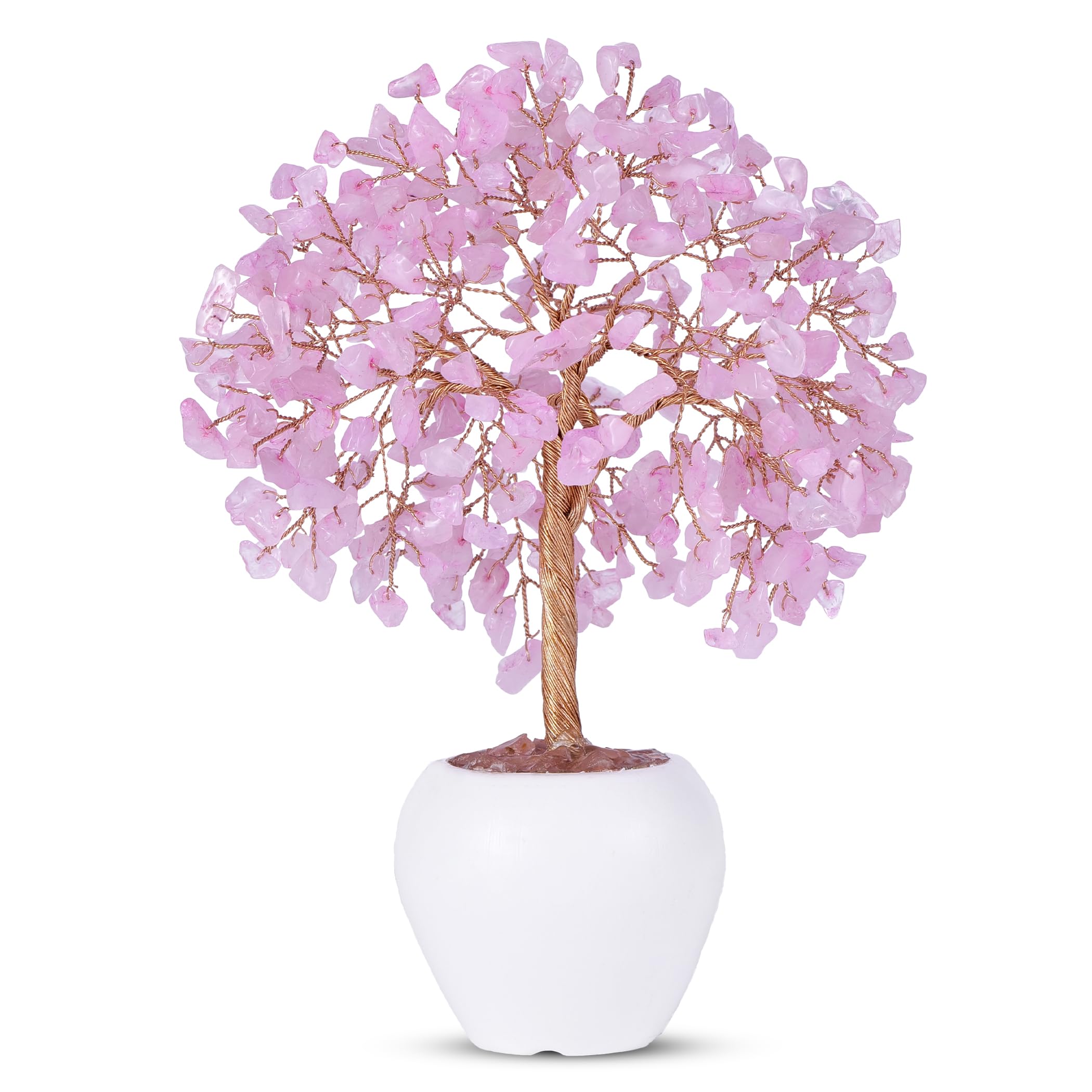 Rose Quartz Stone Chakra Crystal Tree Money Tree Feng Shui Gemstone Tree of Life with Pot Base, Good Luck Tree Christmas Home Office Desk Crystal Decor Ornaments, for Emotional Healing, Heart Chakra
