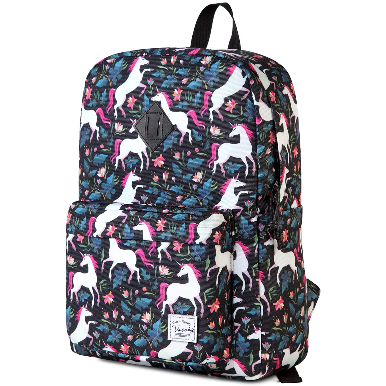 VASCHY Backpack for School, Lightweight Water Resistant Bookbag Casual Daypack for Women/Teen Girls Unicorn