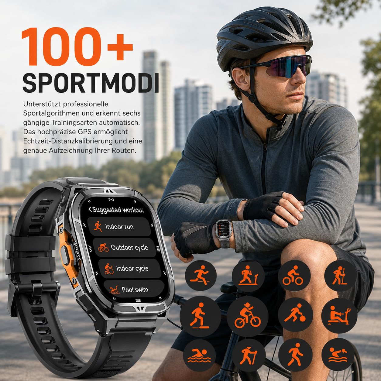 Thor 3.0 - Smartwatch Sportuhr Mit 1,96 Zoll AMOLED Display 5ATM Wasserdicht 100+ Trainingsmodi Herzfrequenzmessung Schlafanalyse SOS Funktion Für Männer Und Frauen (Schwarz)