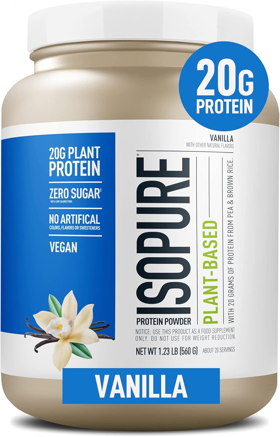 Vanilla Vegan Protein Powder from Isopure, with Monk Fruit Sweetener & Amino Acids, Post Workout Recovery, Sugar Free, Plant Based, Organic Pea Protein, Dairy Free, 22 Servings (Packaging May Vary) : Health & Household