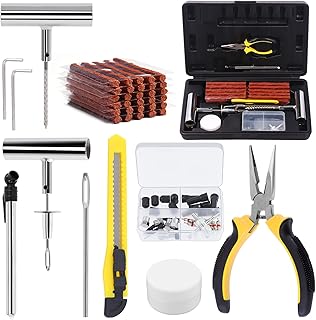Swpeet 12Pcs Heavy Duty Tire Repair Tools Kit, Tire Repair Plug Kit Tire Patch Kits Puncture Repair Kit Fix Punctures and Plug Flats Patch Kit for Motorcycle, Car, ATV, Jeep, Truck, Tractor