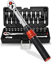 Torque Wrench Bicycle 1/4 Inch 1-25 Nm, ±3% Accuracy, 72-Tooth Ratchet, 33-Piece Torque Wrench Set with Extension, 1/4"-3/8" Adapter & Universal Joint, for Bicycle & Motorcycle