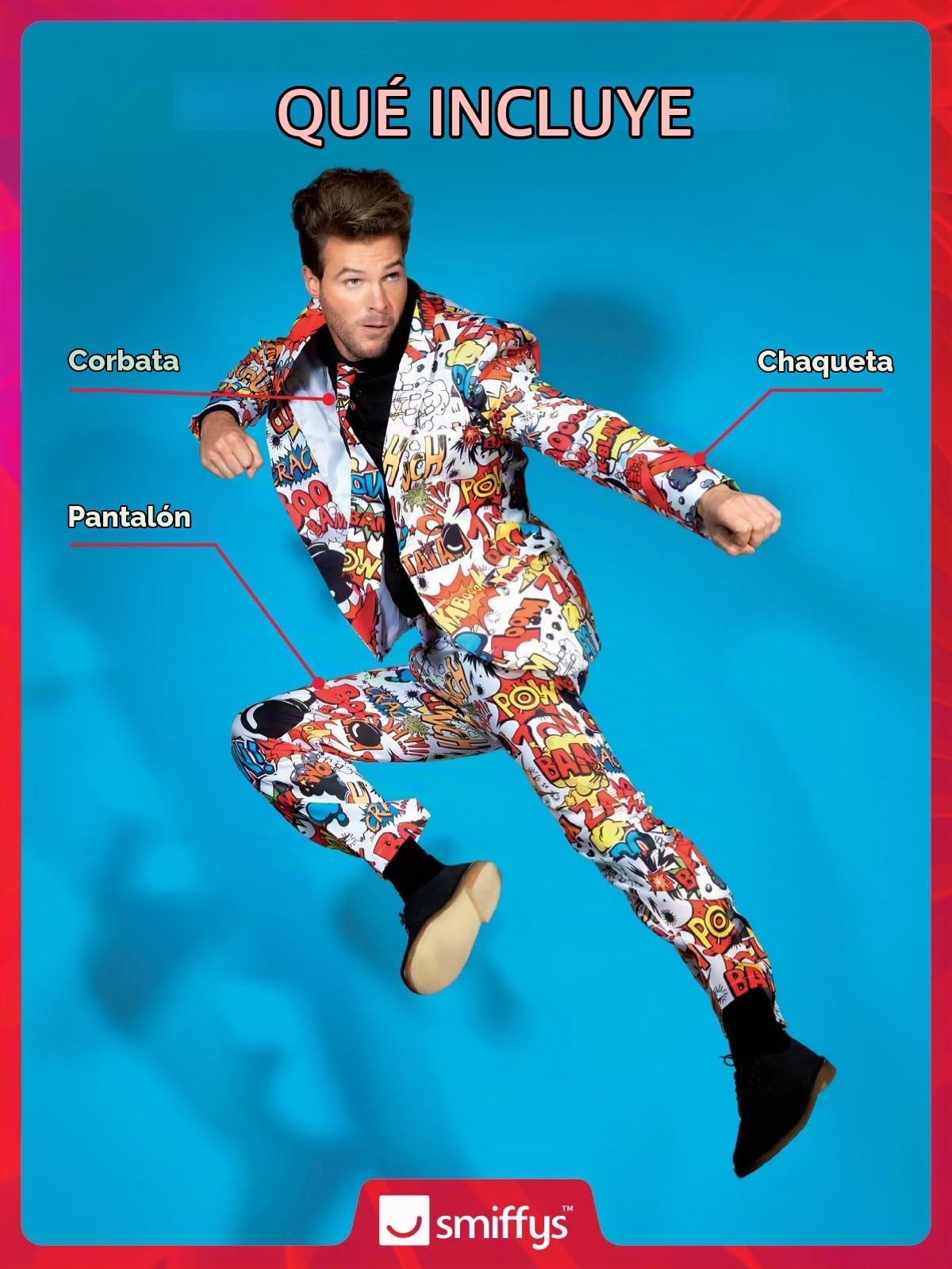 Smiffys Traje Historieta, con Chaqueta, Pantalones y Corbata Halloween, Carnaval