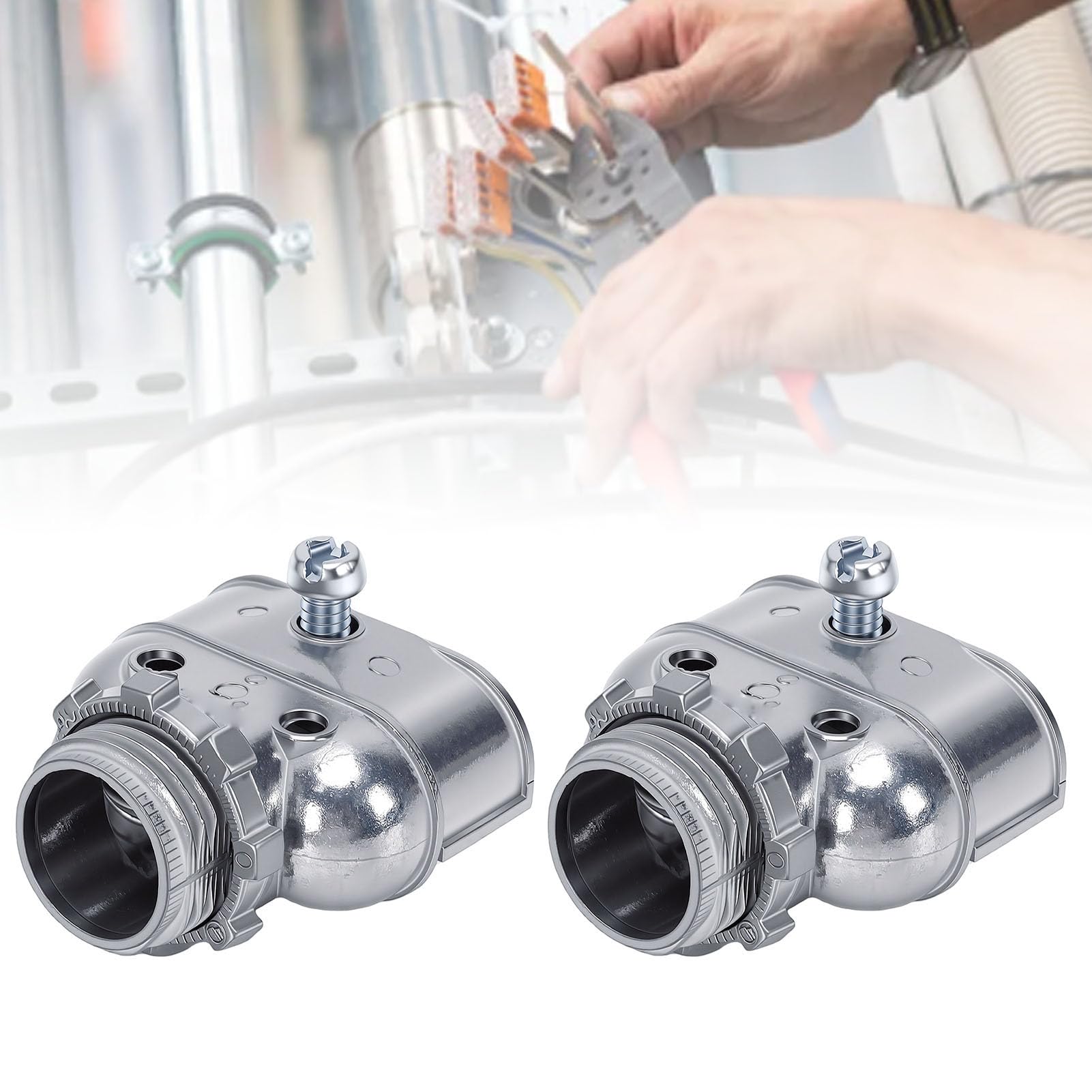 Luocute 50 Connettori Duplex per Scatola Cavi da 3/8 Pollici, Morsetto in Lega di Zinco per Condotto Flessibile in Metallo Cavo CA MC NM, Raccordi Elettrici a Gomito a 90 Gradi, Raccordi
