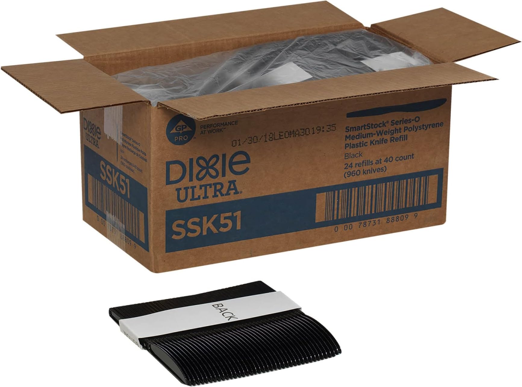 Dixieยฎ Ultra SmartStock by GP PRO Series-O Plastic Utensil Refills, Knives, Black, 40 Knives Per Refill, Case of 24 Refills