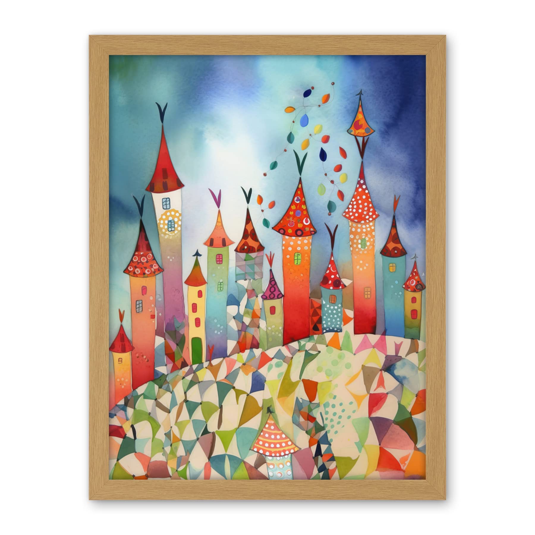 Artery8 Celebration Day Cityscape Processional Street Folk Art Watercolour Painting Artwork Framed Wall Art Print 18X24 Inch