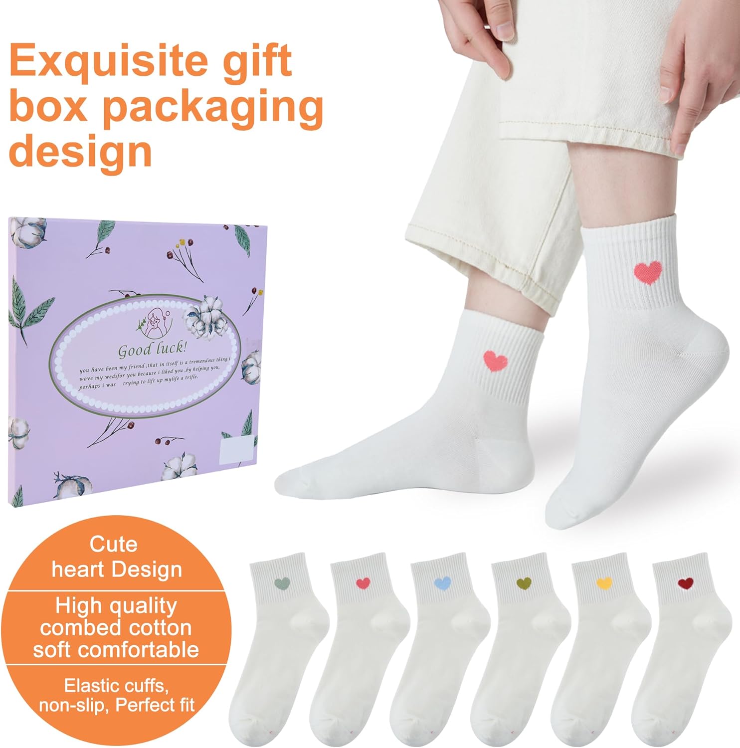 Women's Cute Ankle Crew Socks - Novelty Fun Heart Cotton Casual Athletic Running Socks-6Pairs - Image 2