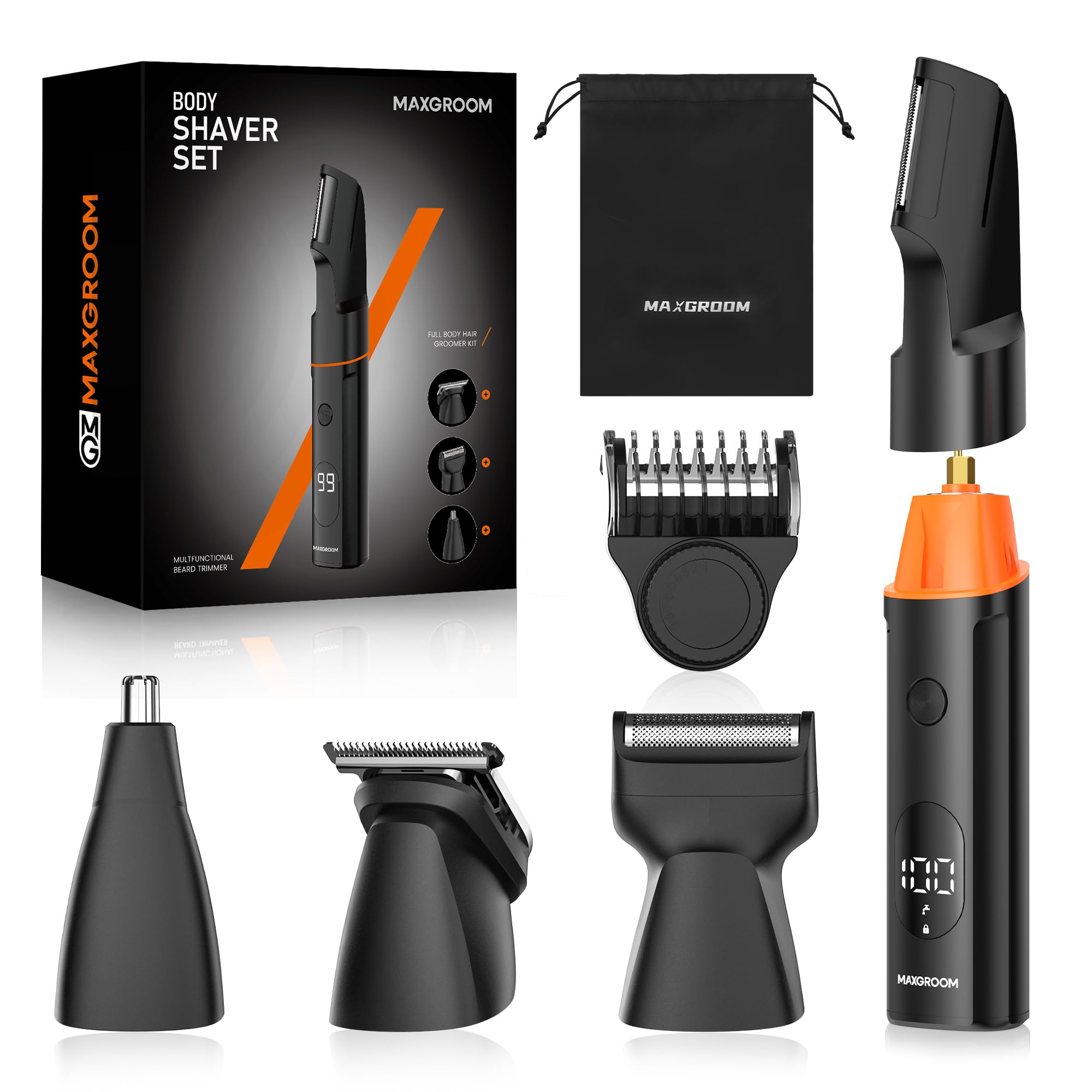 MAXGROOM 4-in-1 Intimrasierer Mann, Wasserdicht Körperrasierer Herren, Wiederaufladbarer Type-C Rasierer Herren Intimbereich, Body Groomer Men, Intim Rasierer Männer für Bart Gesicht Achseln und Hoden