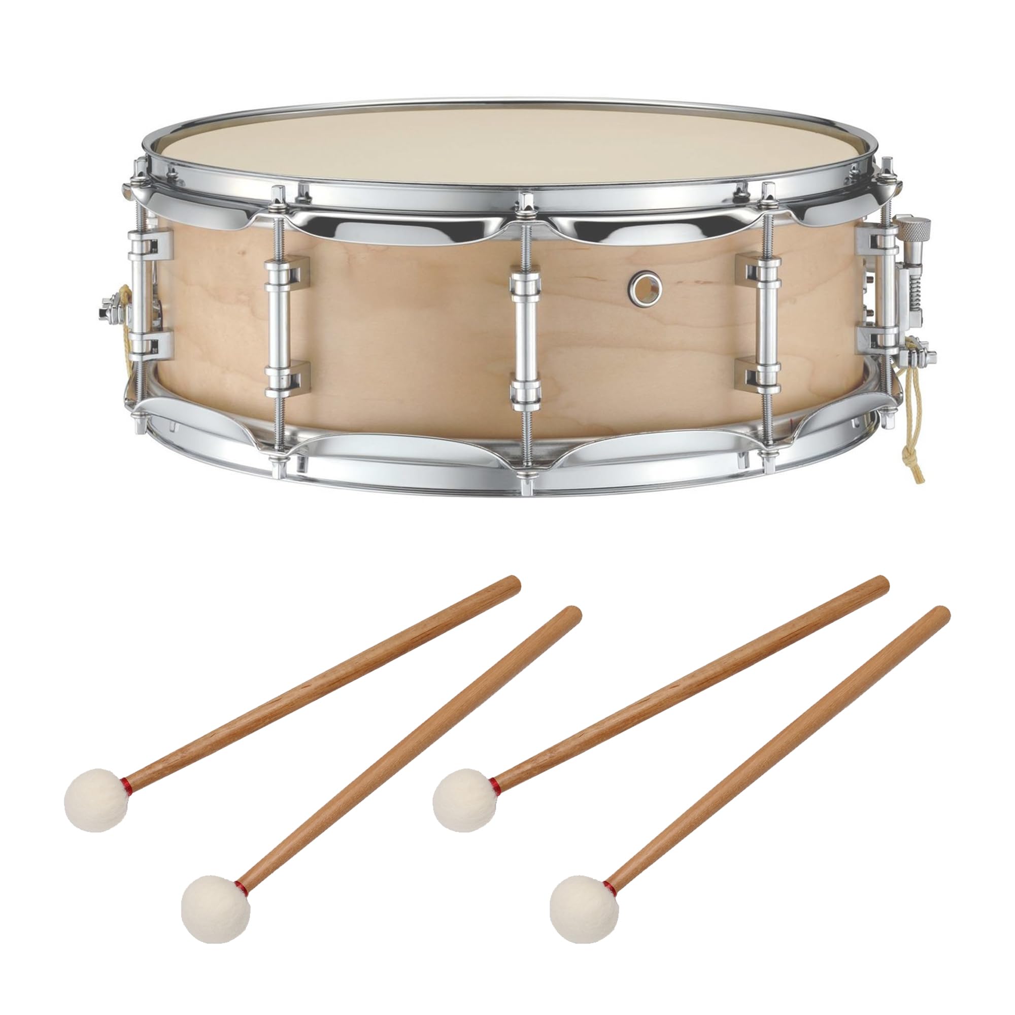 Yibuy Lot de 4 maillets en feutre de 35,6 cm avec poignée en bois de 3,5 cm de diamètre pour percussion de batterie Blanc