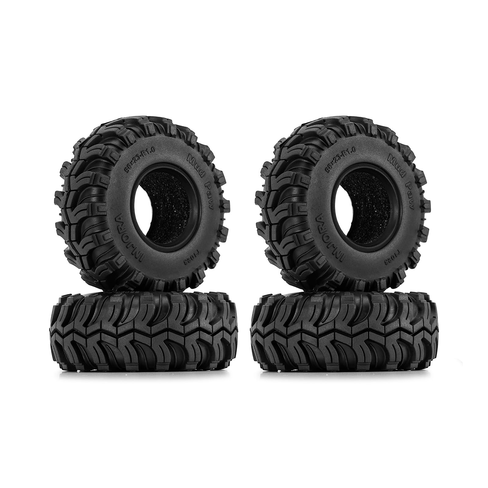 INJORA 1.0" Tires - S5 Mud Paw Tires for 1/24 1/18 RC Crawler SCX24 TRX4M Ascent18 Upgrade, 58 * 23mm(T1023)