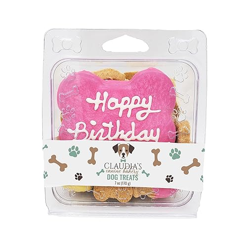 Claudia's Canine Bakery Pink Happy Birthday - Concha de galleta para perro, 7 onzas, horneada en los Estados Unidos