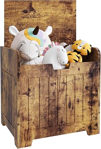 Caja de almacenamiento de juguetes de cubo pequeño, color marrón, contenedor de almacenamiento de entrada de madera para el hogar, libros, ropa,