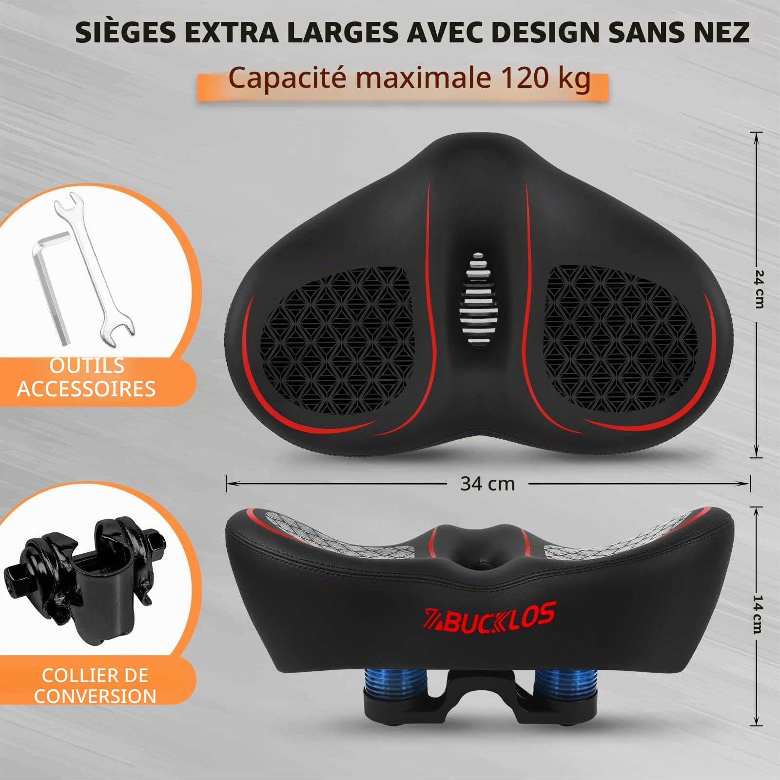 Selle de vélo surdimensionnée pour homme et femme, plus large avec rembourrage en mousse souple, selle de vélo ergonomique sans nœud pour VTT, vélo de ville, vélo de route et vélo d'appartement