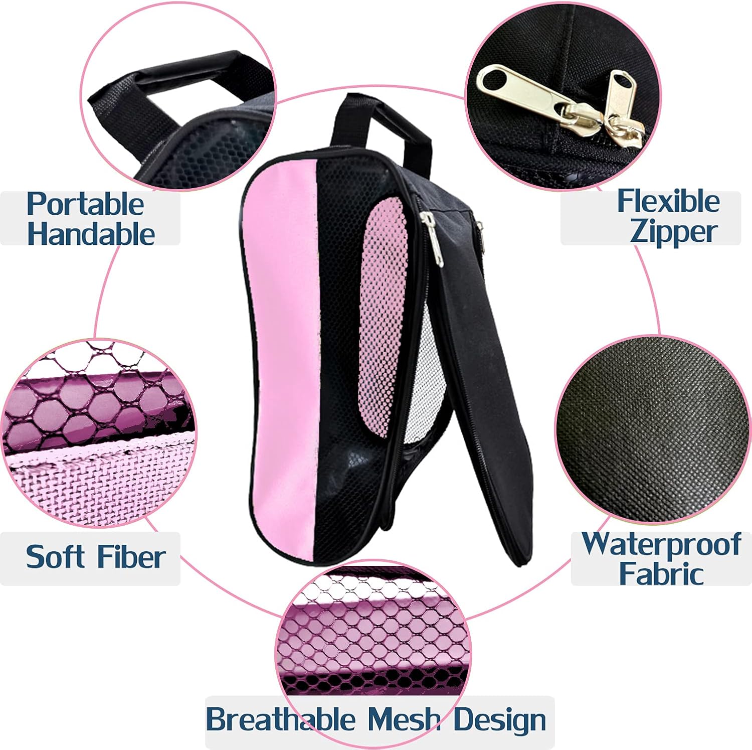 Golf Shoe Bag, Golf Shoes Bags Men/Women Outdoor Zippered Carrier Bags with Ventilation Sport Shoes Bag Travel Shoe Bags (Light Pink) - Image 5