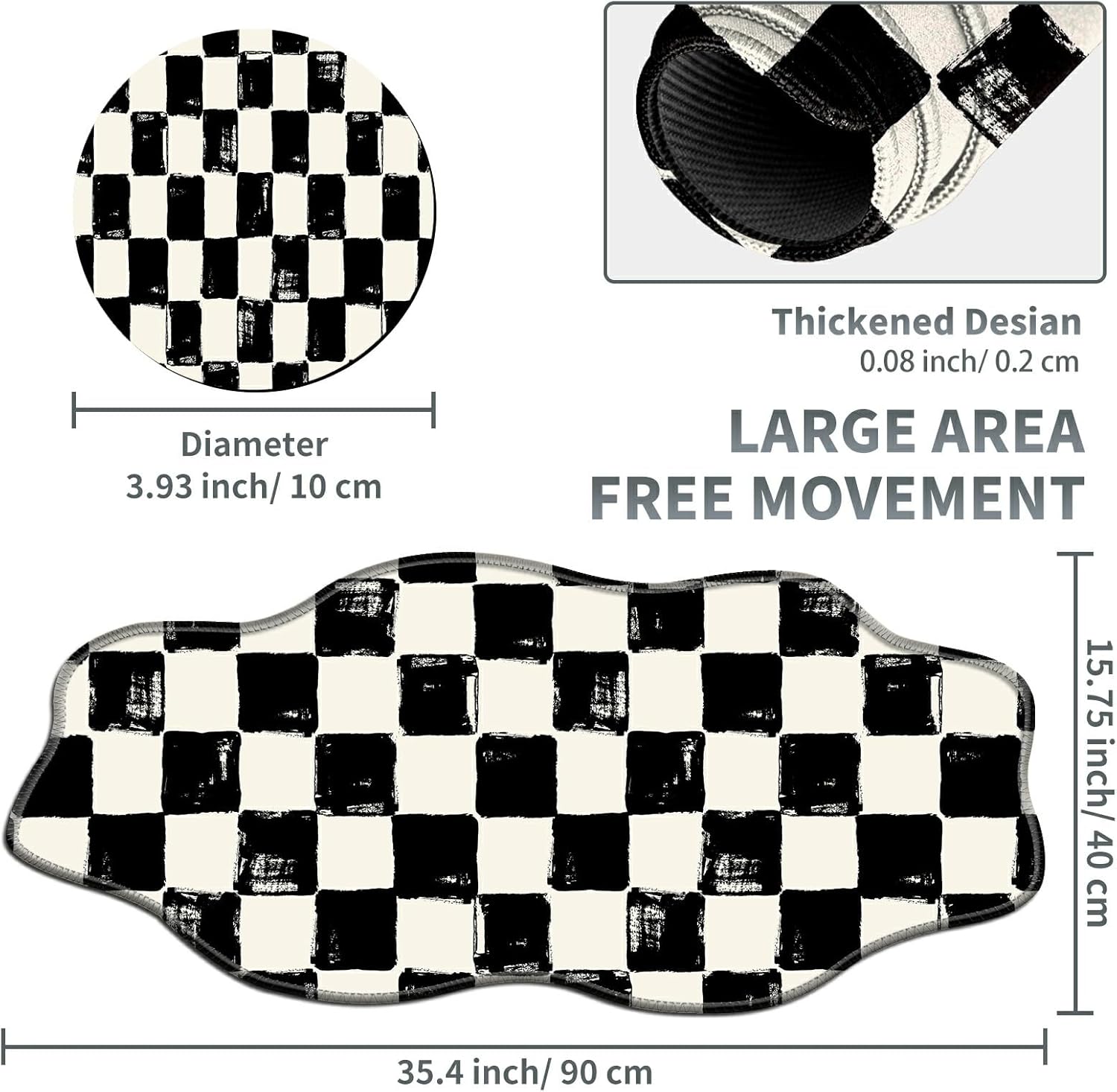 Black White Checkered Large Gaming Mouse Pad Plus a Coaster, 35.4 x 15.7 inches Desk Mat Extended XXL Mousepad with Stitched Edge Non-Slip Rubber, Desk Pad Computer Mouse Mat for Home Office