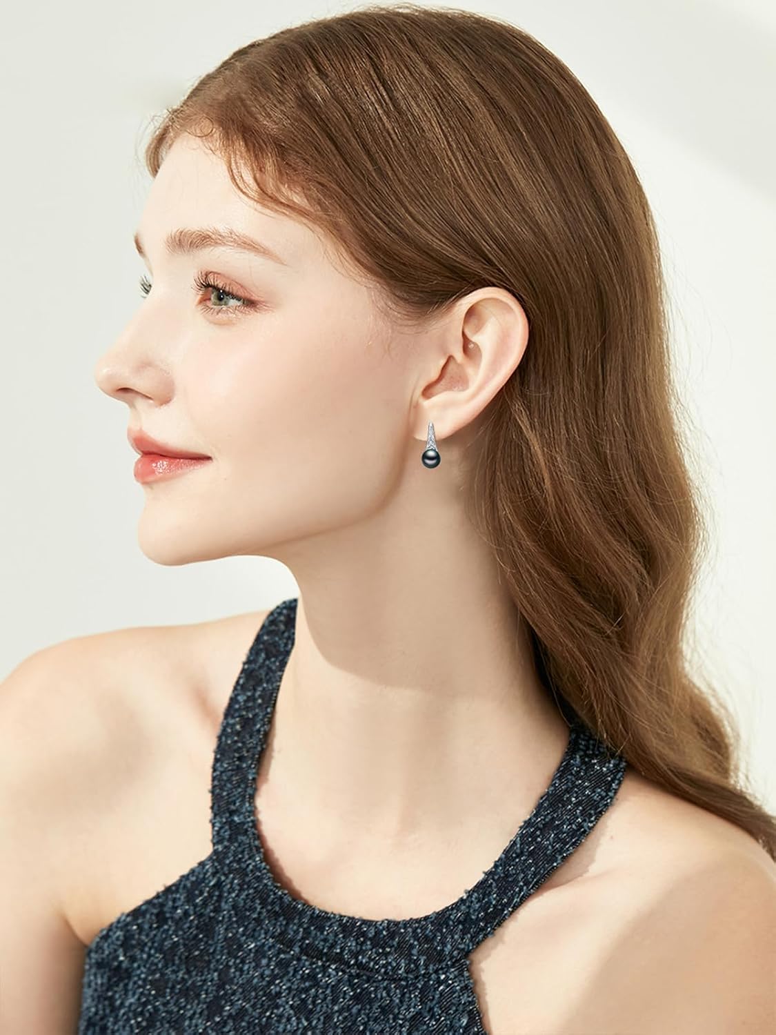 Tahitian Black Pearl Earrings Hoop Leverback Dangle 18K White Gold Plated 925 Sterling Silver Black Pearl Jewelry Gift for Women Her