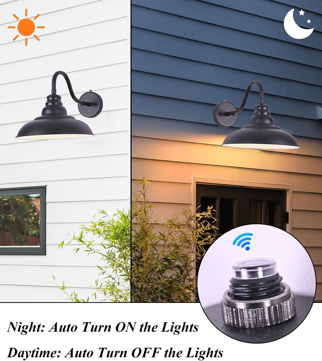 Outdoor Gooseneck Barn Light,12 Inch Dusk to Dawn Exterior Barn Lights, Farmhouse Black Exterior Lights Fixture Wall Mount Outdoor Wall Sconce for Garage Porch Patio