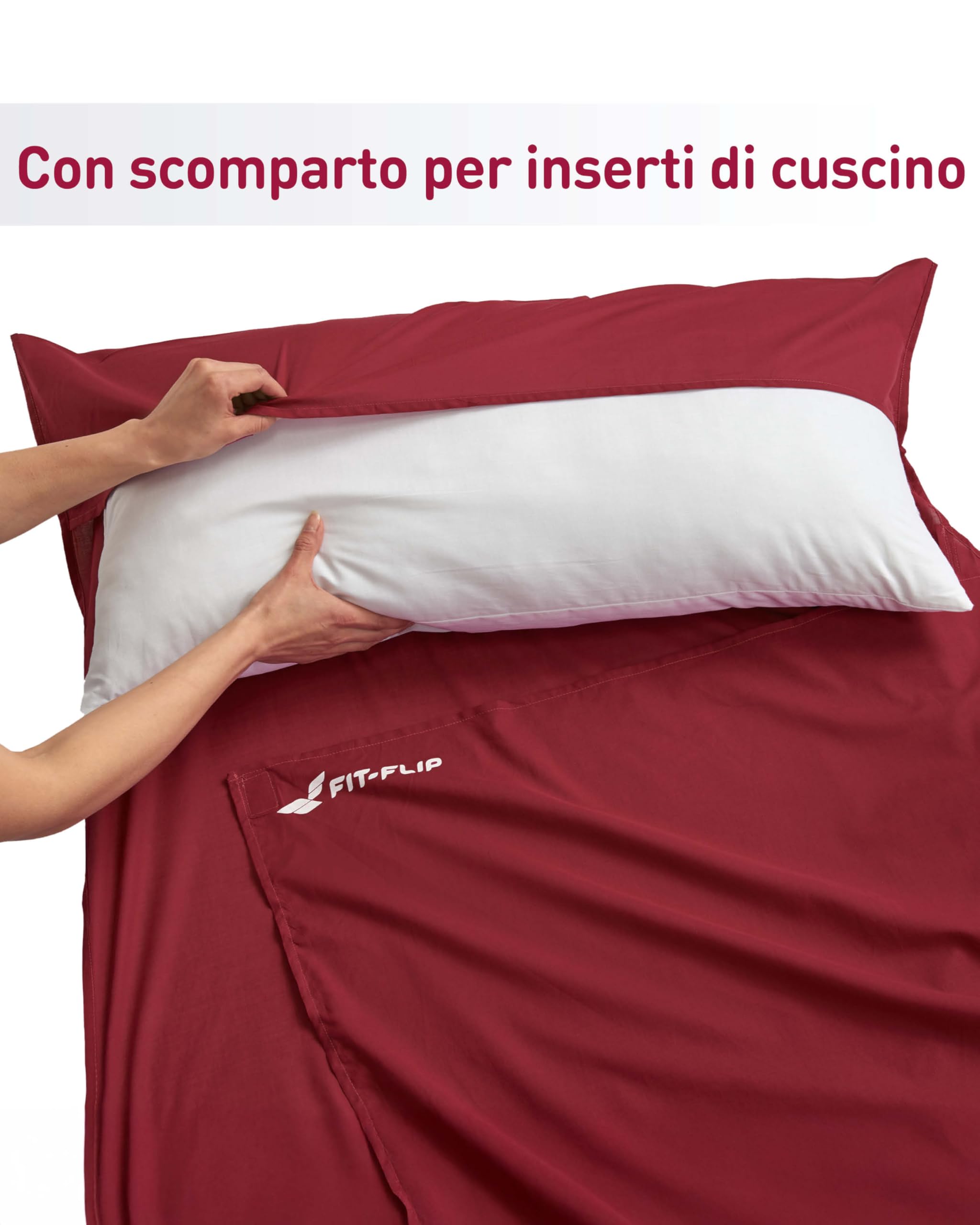 Fit-Flip Sacco Lenzuolo da Viaggio - 100% Cotone o Microfibra - Sacco a pelo con scomparto per cuscino - Sacco Letto singolo ultraleggero e compatto - Sacco a Pelo leggero Estivo