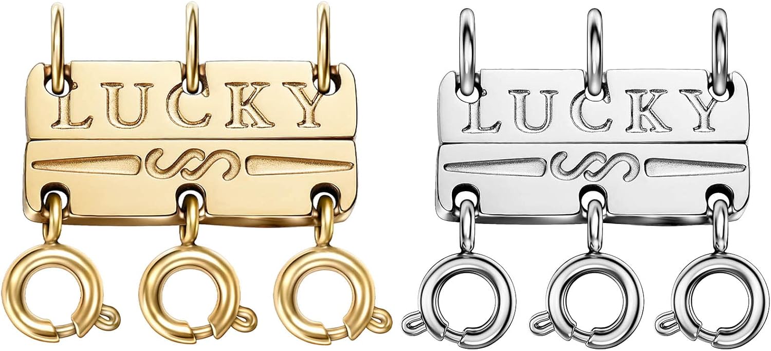 OHINGLT Lucky Necklace Layering Clasp Separator for Stackable,14K Gold and Silver Plated Multiple Necklace Clasps for Women