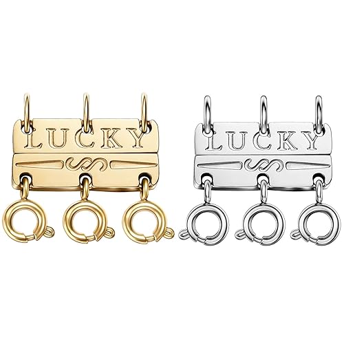 OHINGLT Lucky Necklace Layering Clasps Separator for Stackable,14K Gold and Silver Plated Multiple Necklace Clasps for Women - Two Triple Gold and Triple White Gold
