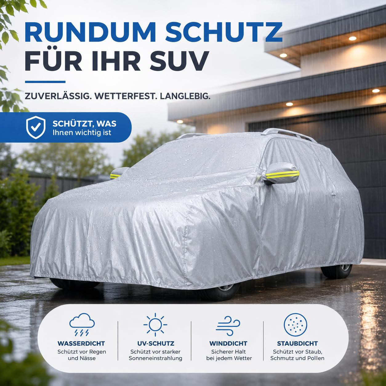 Bâche de protection pour SUV - Imperméable et résistante aux intempéries - Pour SUV (490 x 190 x 180 cm)