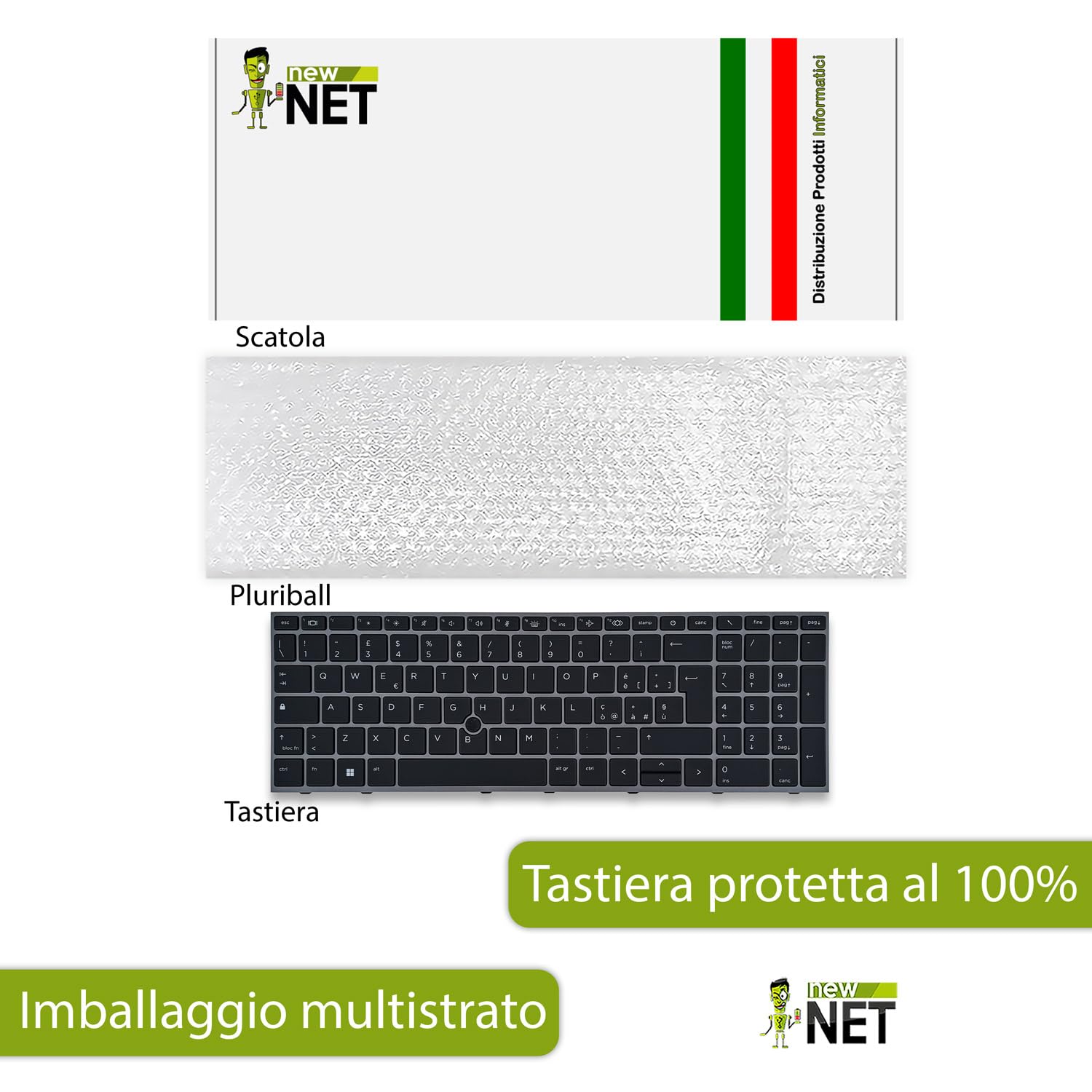 new net - Tastiera compatibile con HP Zbook Fury 15 G7, 15 G8 [Frame Grigio - Trackpoint - Retroilluminata - Layout ITA]